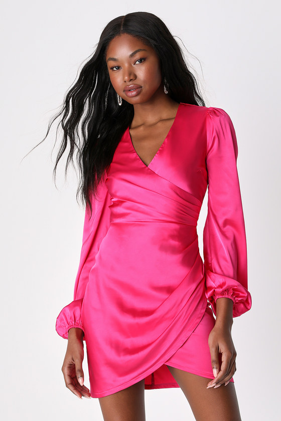hot pink long sleeve dress